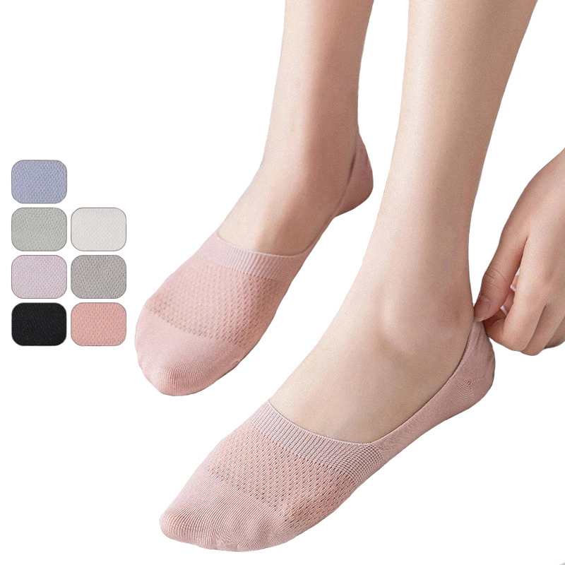 Women Cotton Invisible No show Socks non-slip Summer Solid Color