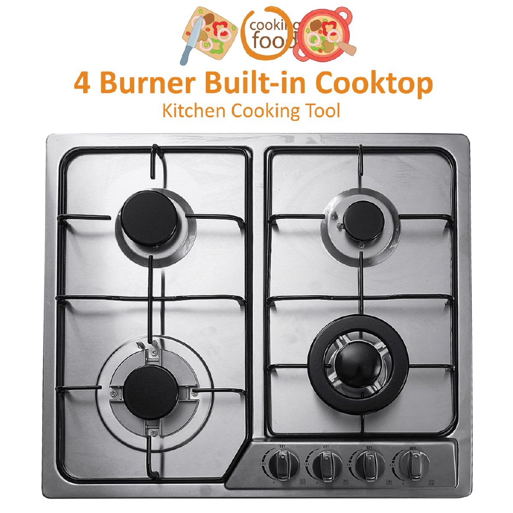 4 Burner Built-in Cooktop Stainless Steel Gas Stoves Natural Gas Hob  Kitchen Cooking Appliance Cookware Gas Cooker 58x50 | Shopee Singapore