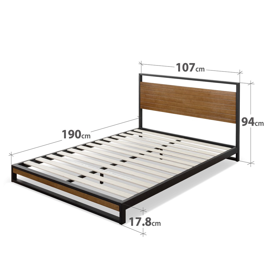 Zinus Bed Frame Suzanne Low Metal Wooden Headboard | Shopee Singapore