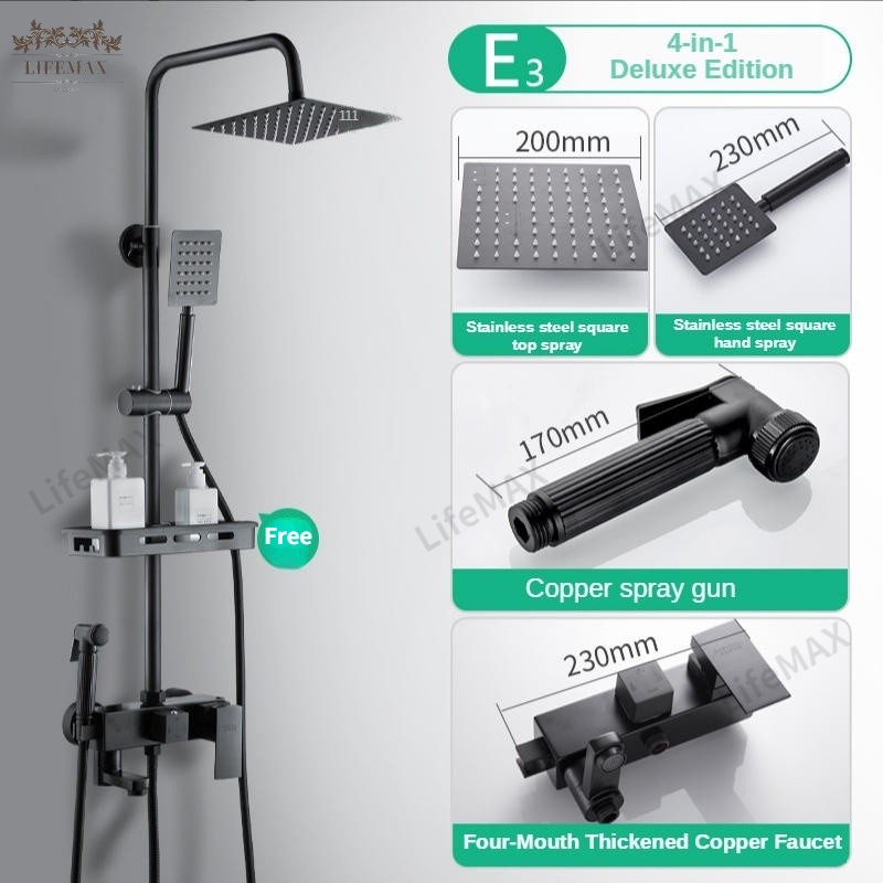[SG]Stainless Black Series Rain Shower Set Bathroom Home RainFall ...