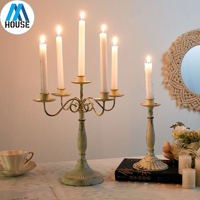 French Style Candle Holder Retro Old Wrought Iron Candlestick Holder Home Romantic Candlelight