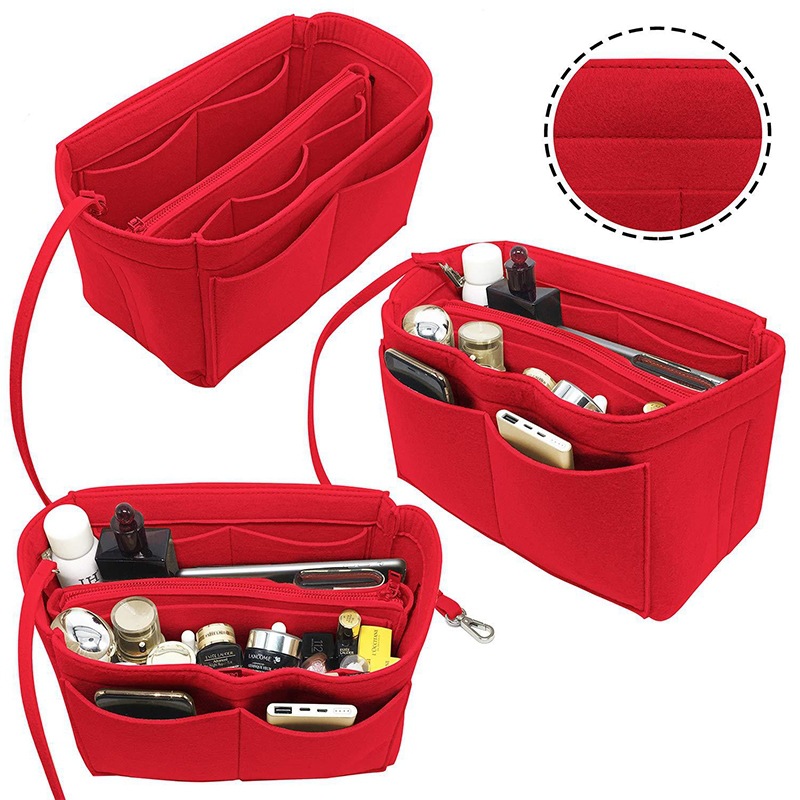 Spencer Felt Insert Bag Organizer Bag In Bag For Handbag Purse Organizer  with Inner Pocket Fits Neverfull Speedy Red 