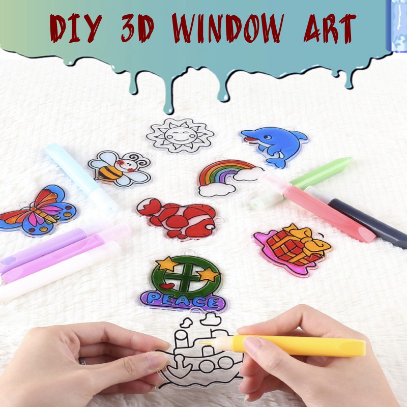 Window Art 12/24 Pieces 3D DIY Kids Craft Air Dry Suncatchers Painting ...