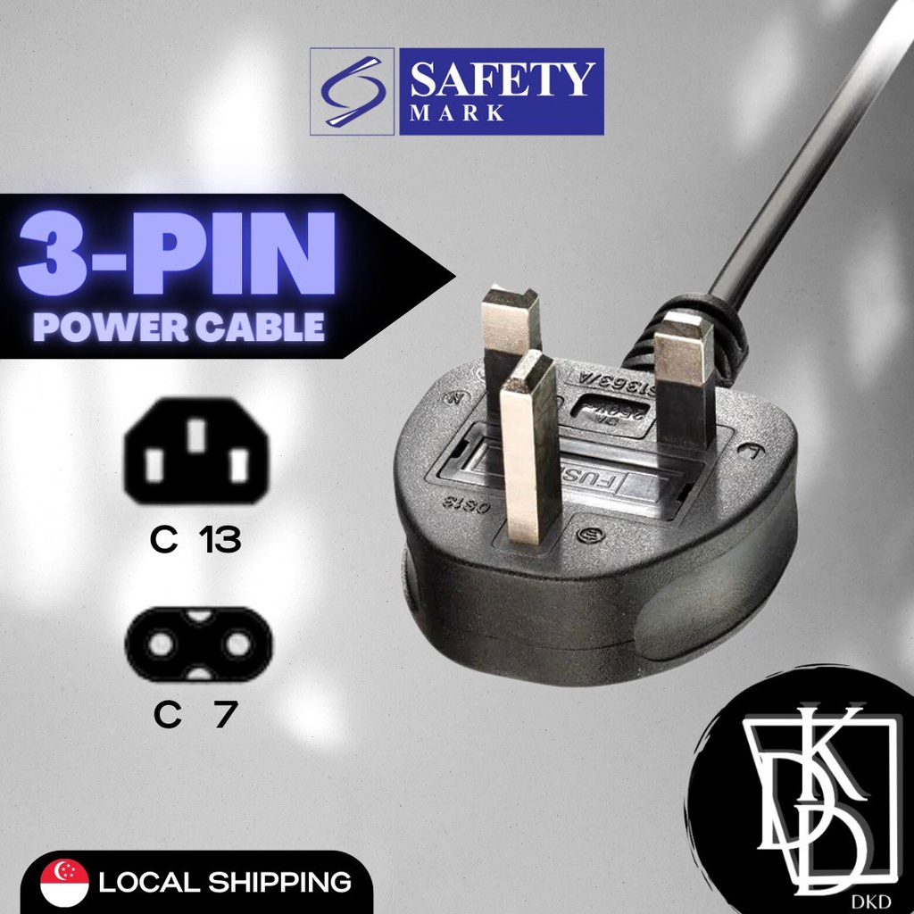 【SG】 IEC to 3 Pin UK Plug Power Cable Cord 1.8M C5 C7 C13 with Safety