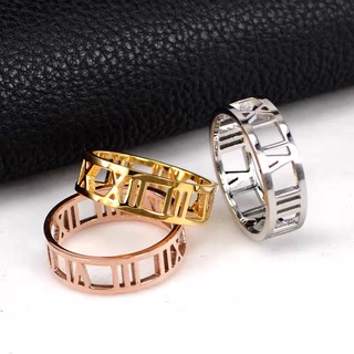 Brand new stainless steel 6mm hollow out Roman numerals ring simple style men and women titanium steel ring