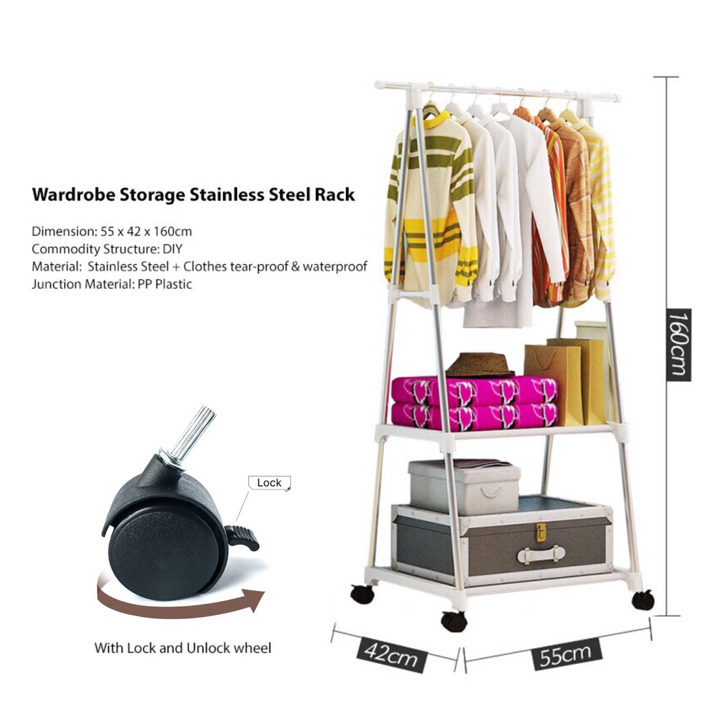 Rak Kabinet Penggantung Baju Pakaian Beroda/Wardrobe Storage Rack ...