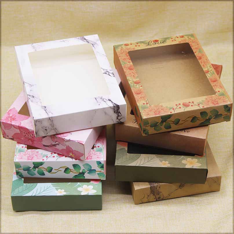10pcs kraft box with window paper Gift box cake Packaging For Wedding ...