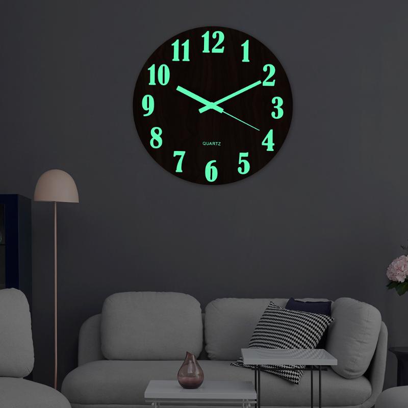 1Pcs Clock Luminous Fluorescence Pointer Type Wooden Quartz Wall Clock ...