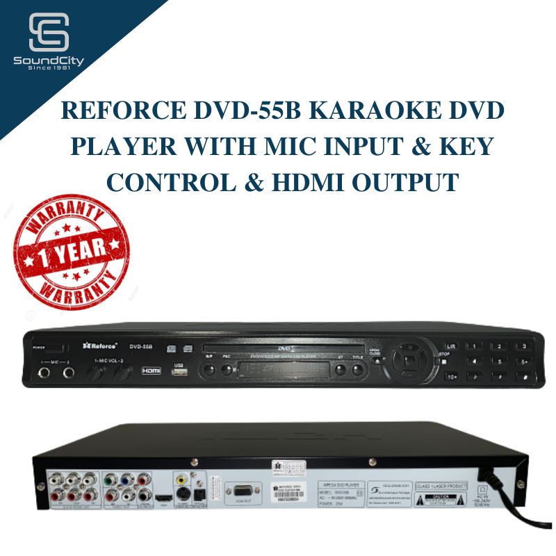 REFORCE DVD55B Karaoke DVD Player With Mic Input & Key Control & HDMI