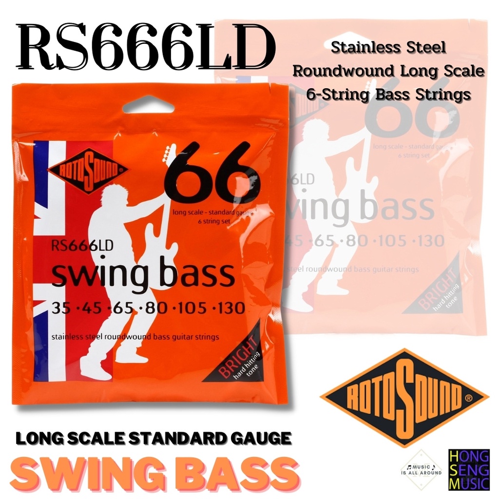 Corde Per Basso Rotosound Swing 66 - Set 6 Corde Acciaio, Calibro 35-130, Made In UK