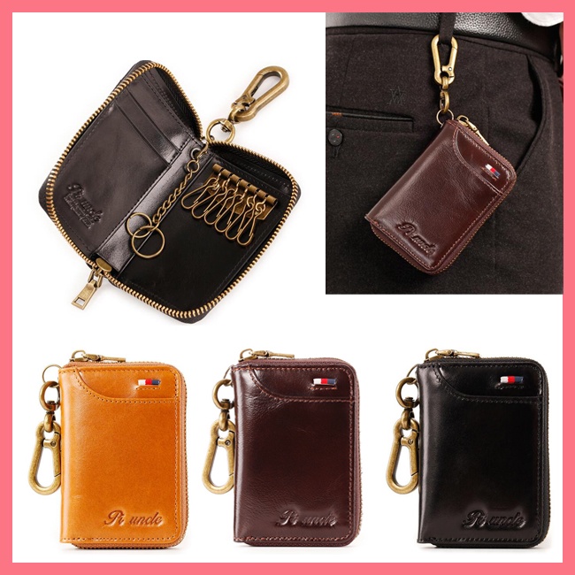 Genuine Leather Men JOYIR Vintage Crazy Horse Men's Coin Purse Card Holder  Wallet With Key Ring Cash Change Wallet Key Holder Money Pouch