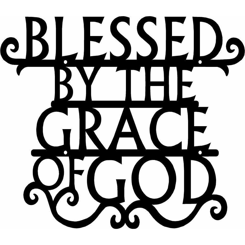 Blessed By The Grace of God Metal Wall Art Sign Wrought Iron Crafts Metal Ornaments  Pretty Artwork Wall Stickers Shape Decoration Plaque Metal Wall Art Home Decor Accessories