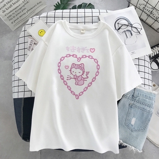 y2k Cartoon kuromi Streetwear Japanese Harajuku Hello Kitty Kawaii Casual  Tops Ulzzang Vintage Loose New T-shirt Female Summer