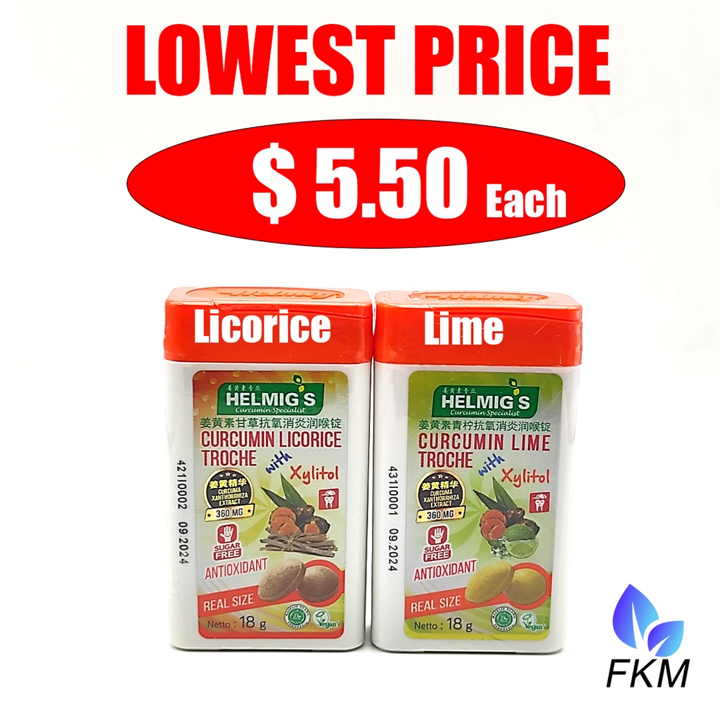 Helmig's Curcumin Troche Lozenges Lime/Licorice 18g Shopee Singapore