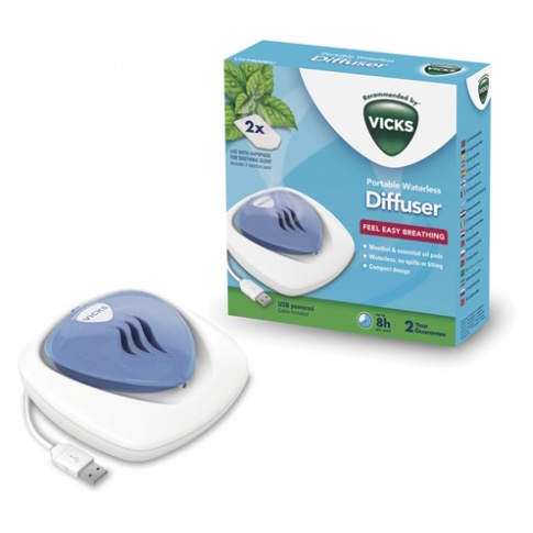 Vicks Portable Waterless Diffuser + VapoPads 2 Menthol Scented Refills ...
