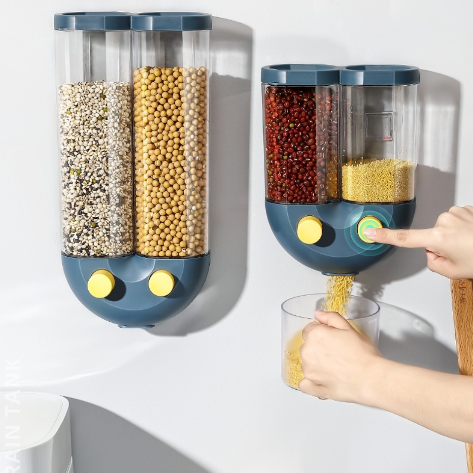 Large Double Cereal Dispenser Wall Mounted Multigrain Storage Jar Dry ...