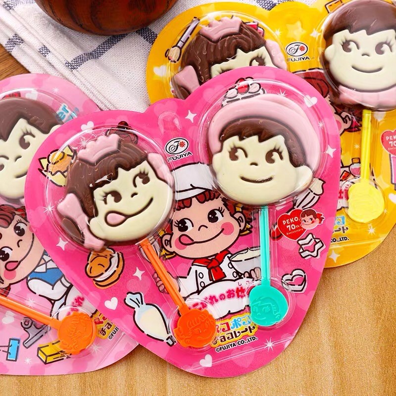 Japan Fujiya Chocolate Bar Milk Girl Double Flavor Lollipop Strawberry