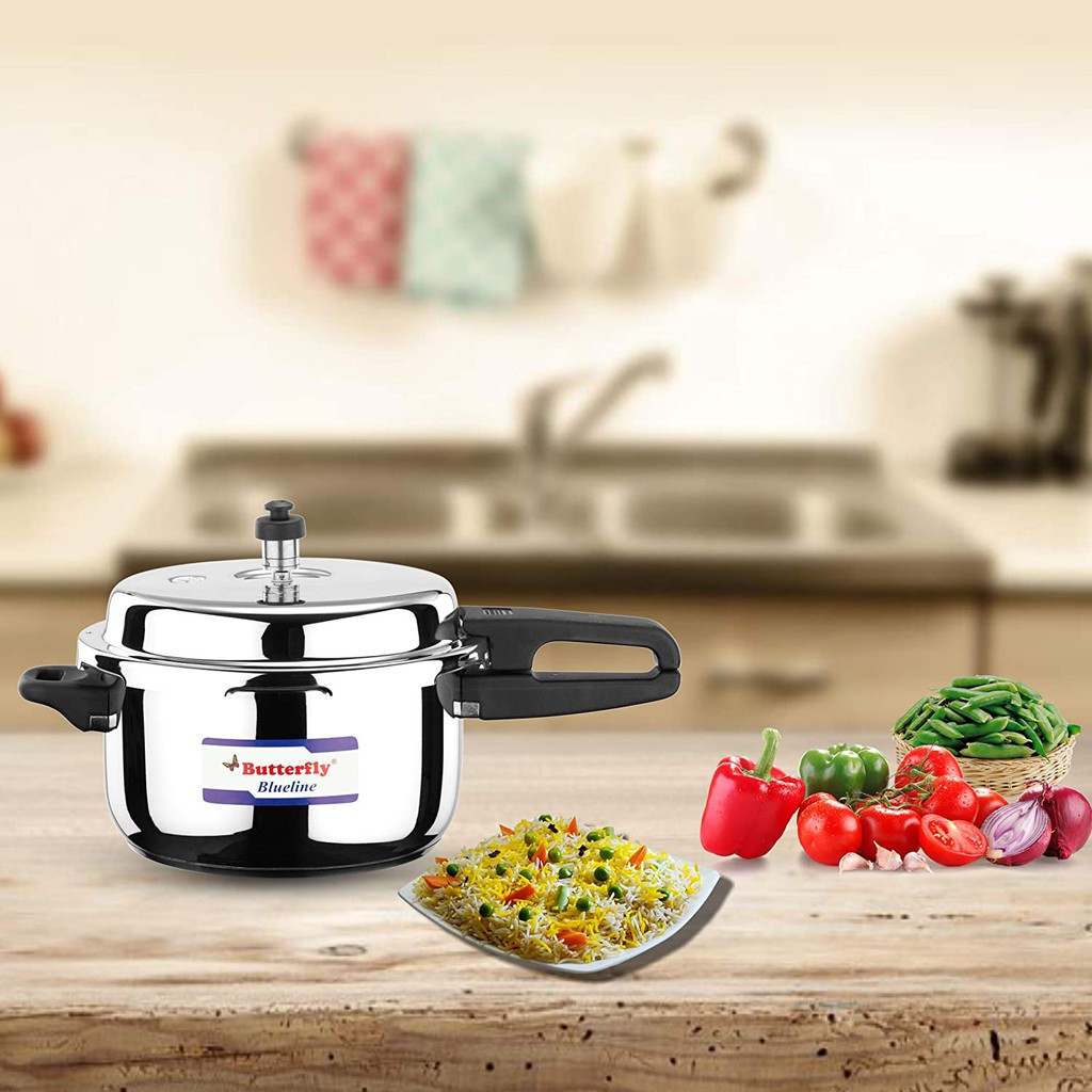 BUTTERFLY BLUELINE STAINLESS STEEL PRESSURE COOKER 2 L 3 L 4.5 L 5 L 7.5 L 10 L 1 YR SG WARRANTY