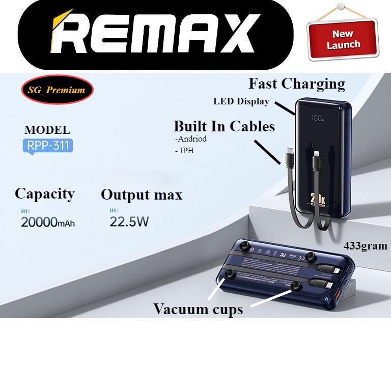 SG_Premium Remax RPP-311 20000mAh power bank 22.5W with Built In Fast ...