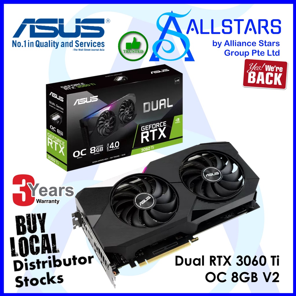 ASUS Dual RTX 3060 Ti OC V2 8GB PCI-Express x16 Gaming Graphics Card ...