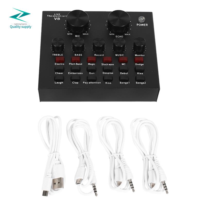 V8 Sound Card Audio Set Interface External Usb Live Microphone Sound