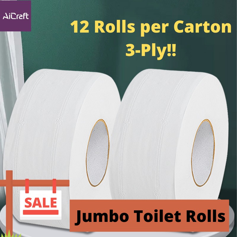🎁 [SG STOCK] Commercial Jumbo Toilet Paper Rolls Large Box of 12 Rolls 🍀 Shopee Singapore