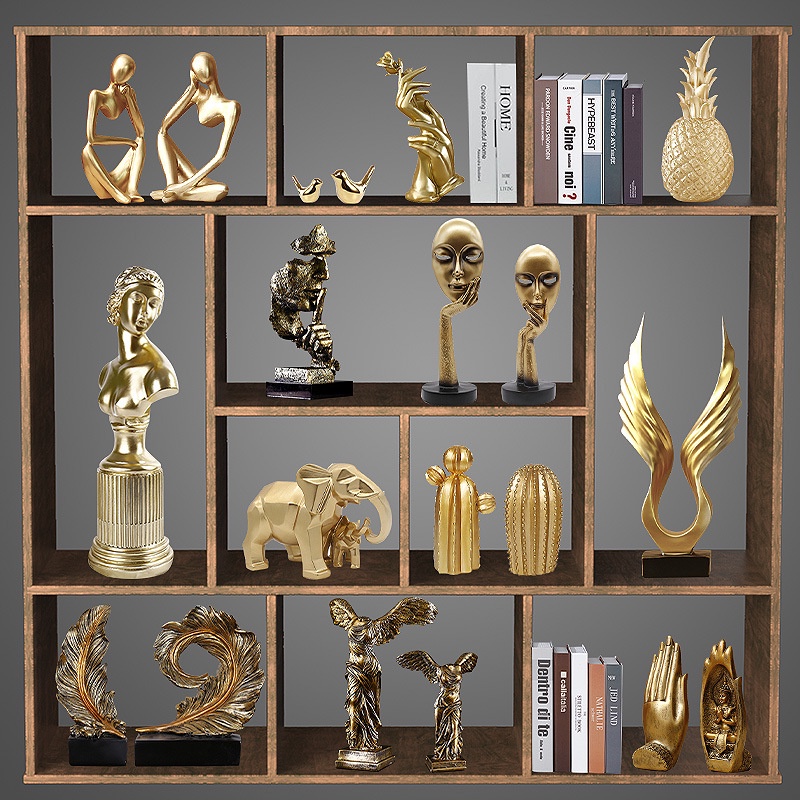 Decoration Northern European-Style Light Luxury Gold Resin Craft Decoration Living Room Dining Room Plaid Porch Wine Cabinet TV Cabinet Decorations