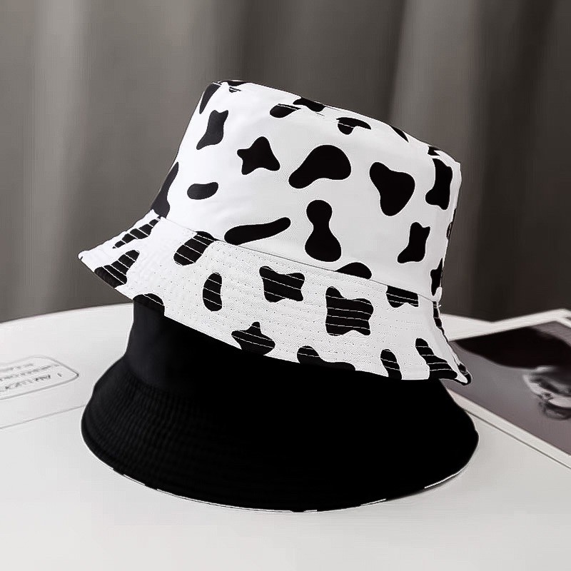 Cow pattern bucket hat that can be worn on both sides | Shopee Singapore