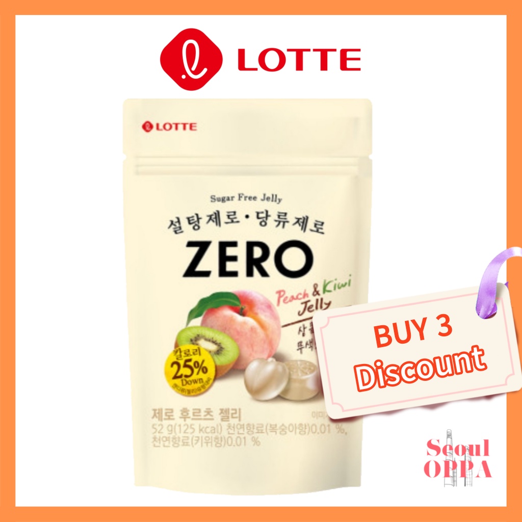 [Lotte] ZERO Fruit Jelly 52g, 14g Sugar Free Peach Jellies Kiwi Gummy