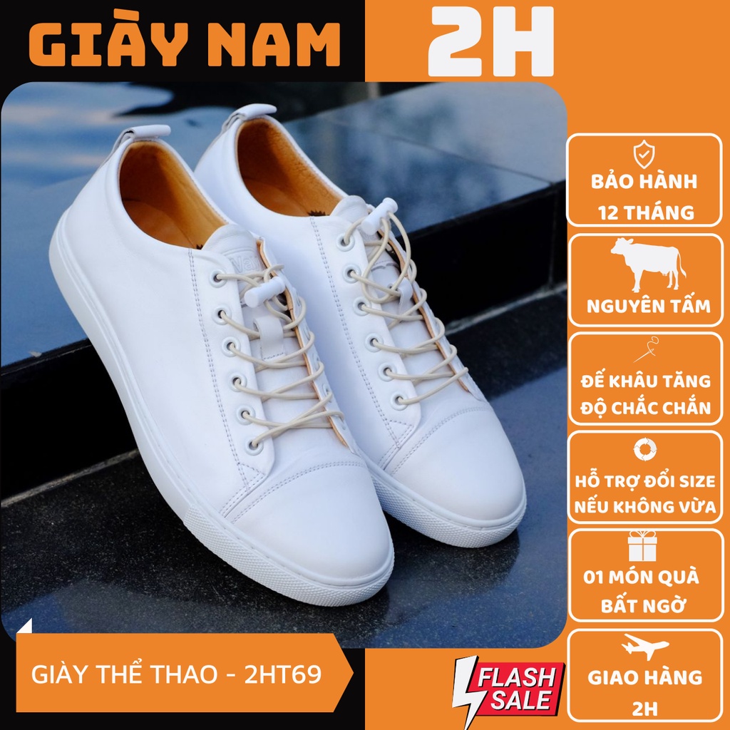 Men's Sneakers In White, Genuine Cowhide Sports 100% - 2H - T69