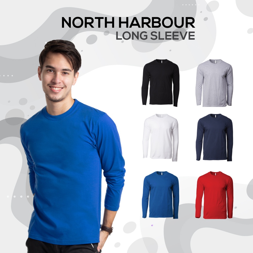 North Harbour 100% Cotton Long Sleeve Plain T-Shirt Round Neck-Black ...