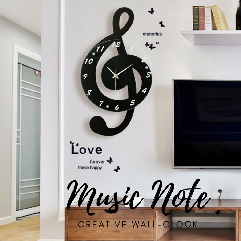 Wall Clocks Modern Minimalist Music Note Living Room Wall Clock ...