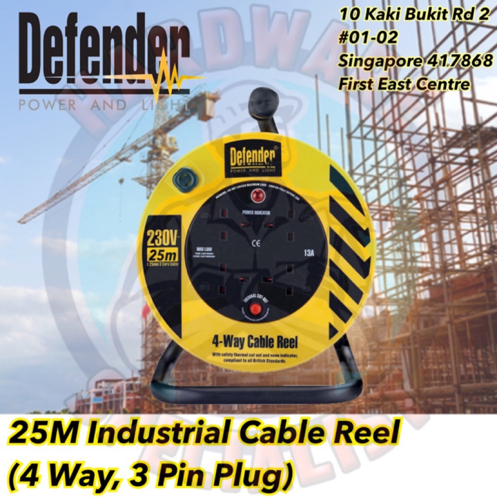 Defender 30M 4-Way Industrial Cable Reel (3 Pin Plug)