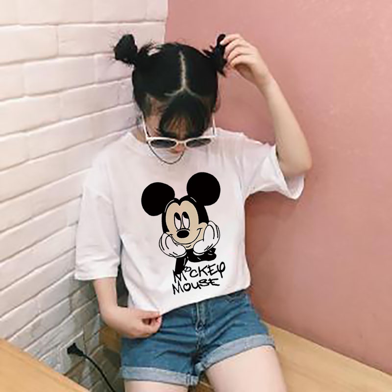 Mickey Mouse Pattern Women's Short sleeve T-shirt Fashion Clothing Round Neck Student Tees/ Clothes