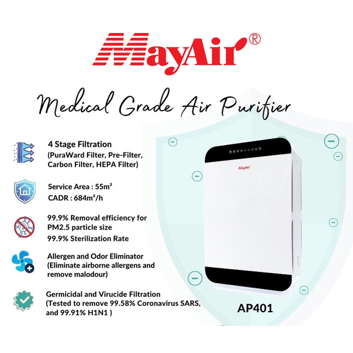 MayAir Air Purifier AP401/ Medical Grade / HEPA / Puraward / Carbon ...