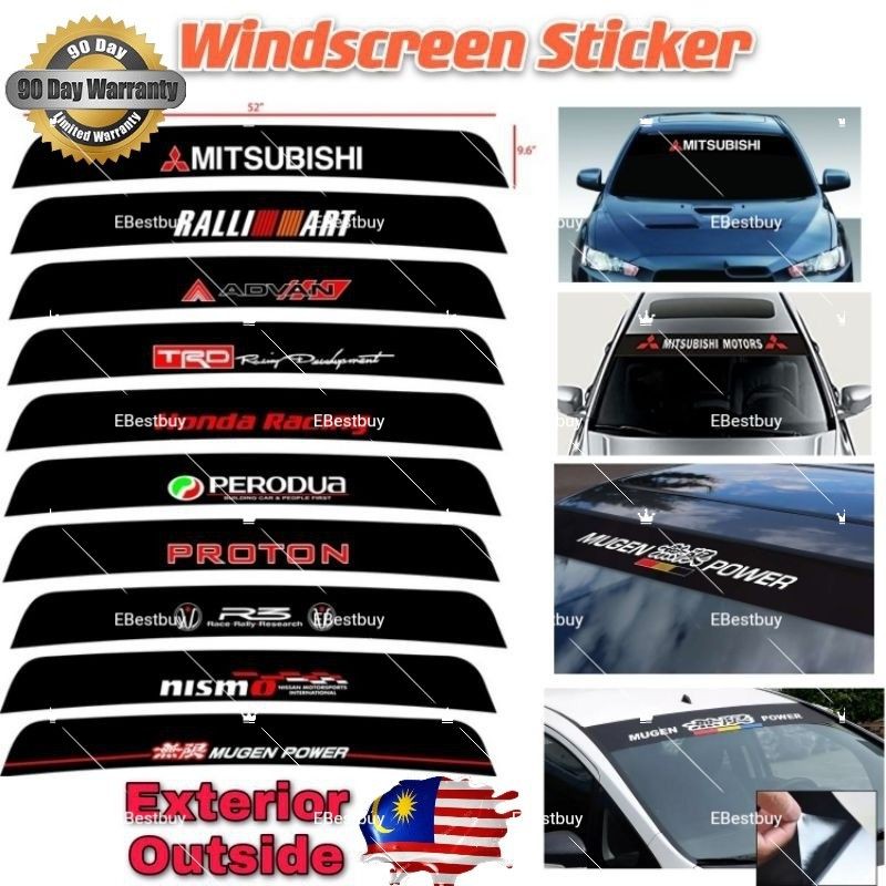 Front Rear Car Windscreen Sticker Windshield Ralliart Mitsubishi perodua proton honda trd mugen hks carbon wira tool se