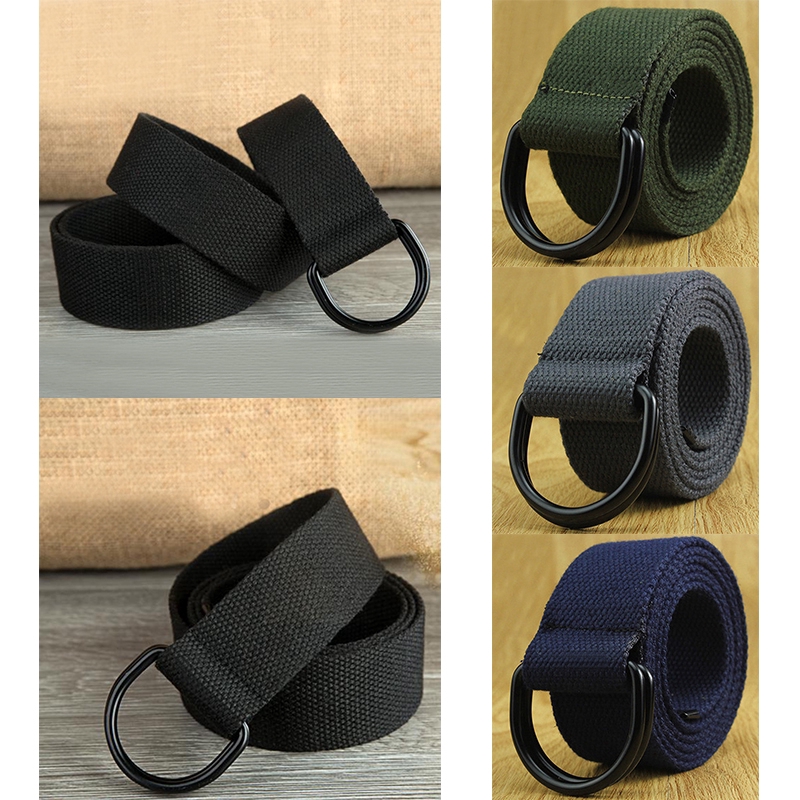 New Fashion Unisex Men Women Canvas Belt Metal Ring Woven Army Military ...