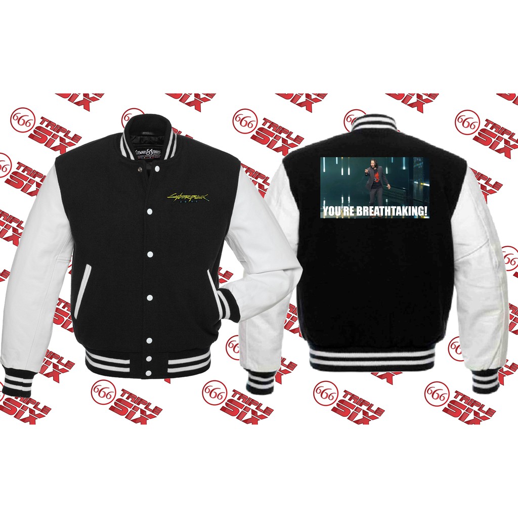 Varsity Baseball Jacket Meme Keanu Reeves Youre Breathing cyberpunk ...