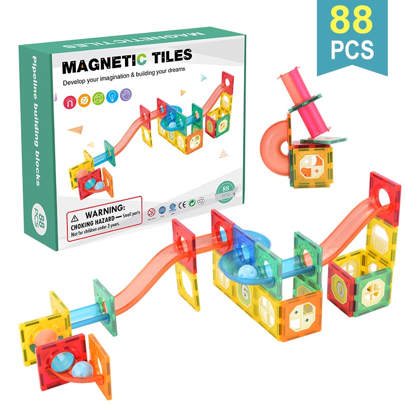 Kids Toys Magnetic Tiles Building Blocks Set Magnetic Marble Run Balls ...