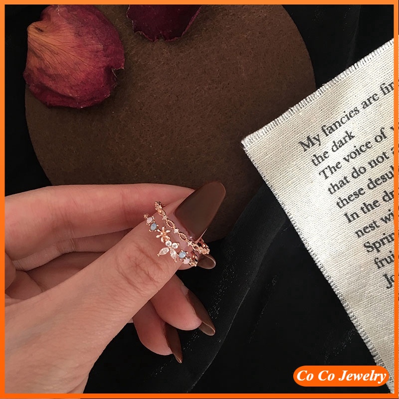 Elegant Ring Zircon Flower Adjustable Finger Ring for Girls Women Jewelry Accessories