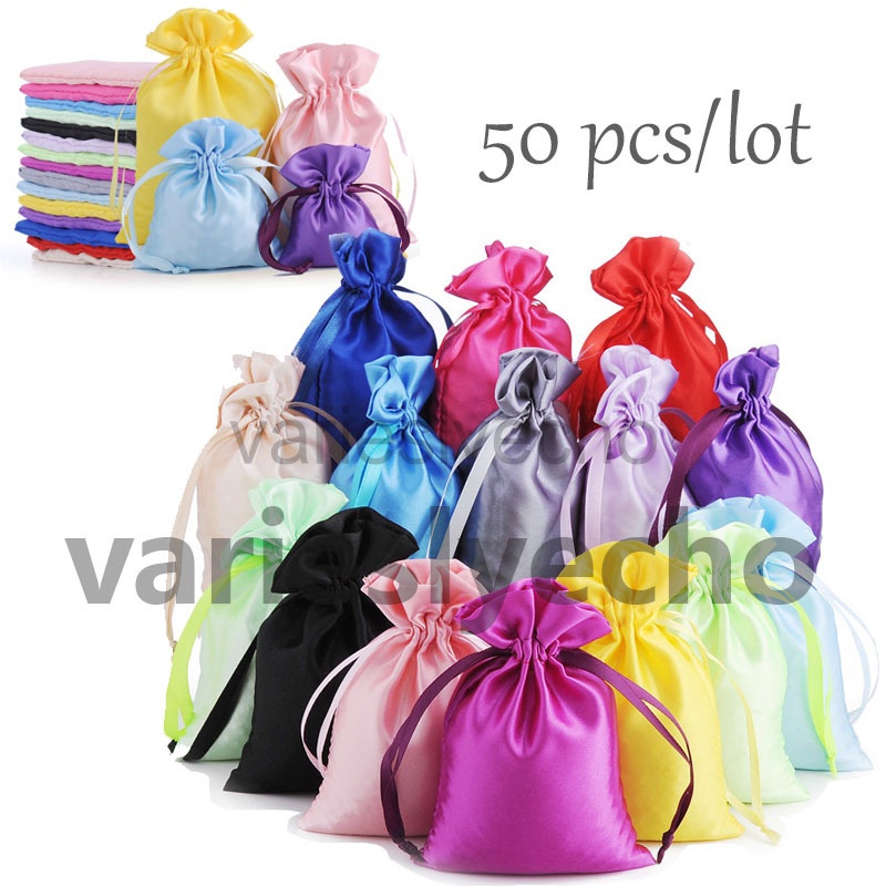 50pcs Satin Gift Bags White Drawstring Bag, Gift Pouches For