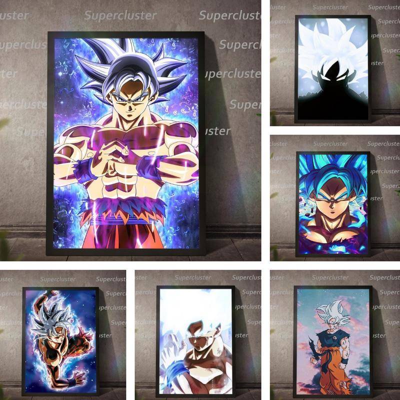 Dragon Ball Canvas White God Goku Painting aesthetic Poster Wall Print ...