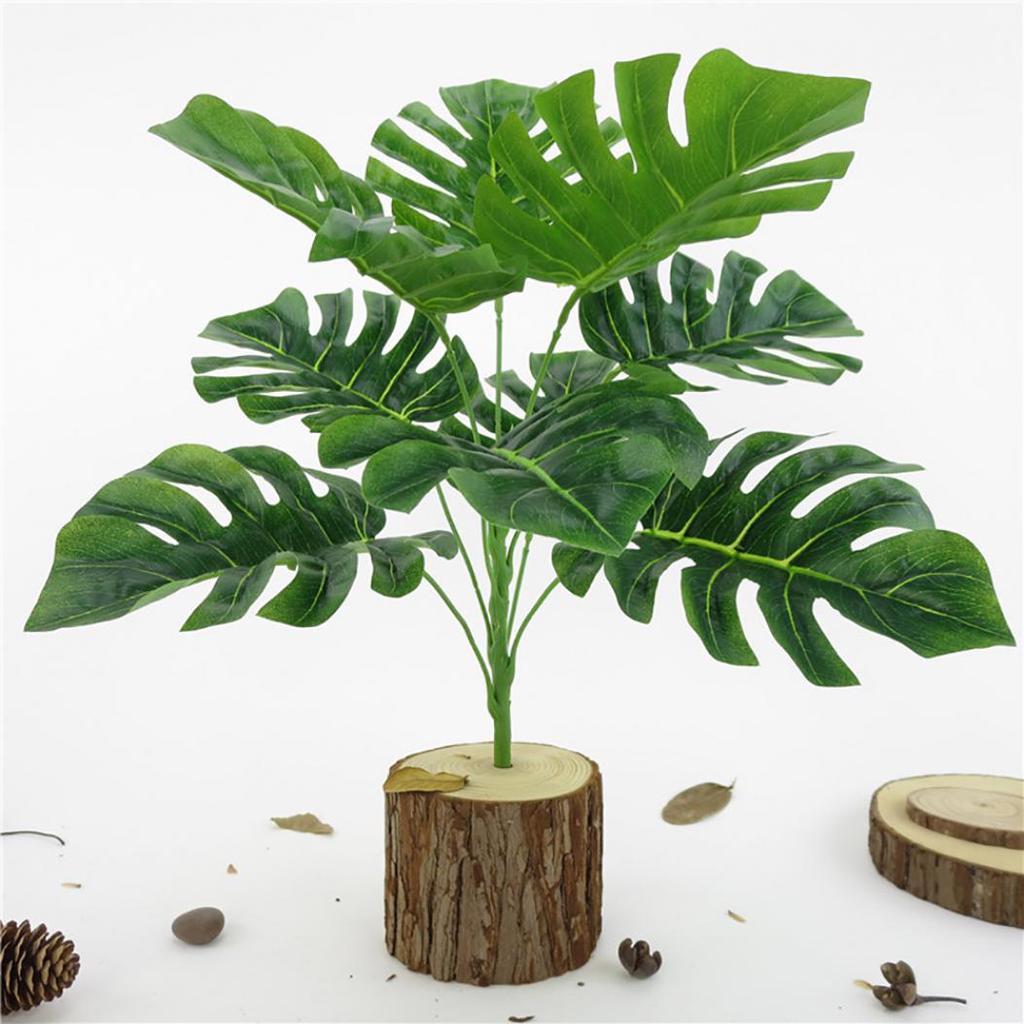[ Featured ]9 Branches Artificial Palm Fern Turtle Leaves Plastic Silk Cloth Plant Leaf /Simulation Green Plant Potted Decorative Leaves /Festival  Wedding  Party DIY Indoor Home Decoration