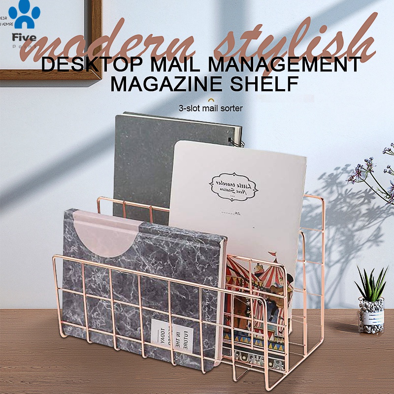 Desktop Mail Organizer, 3Slot Metal Wire,Letter Organizer Rose Gold
