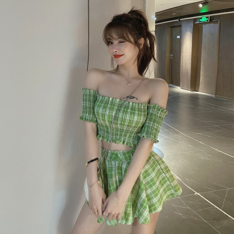 Women Clothing Casual Summer New Style Plaid Two-piece Suit