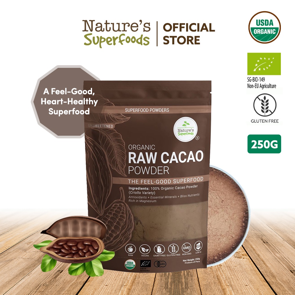 Nature's Superfoods Organic Raw Cacao Powder 250g l Good for the Heart