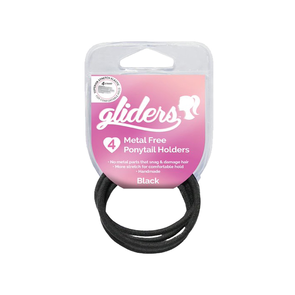 Set Of 4 Gliders Rubber Hair Ties Black, Brown, Black With Stripes