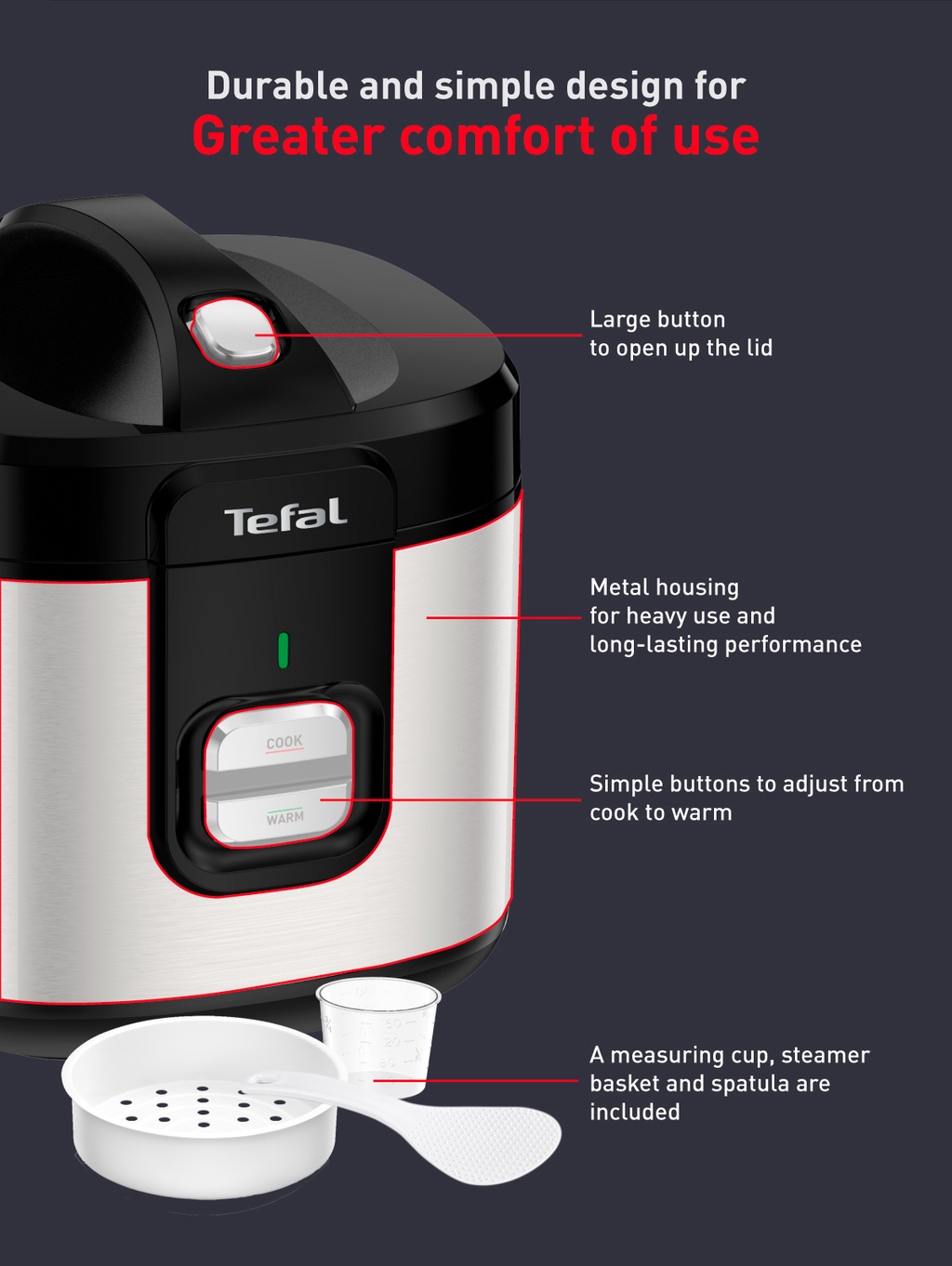 Tefal Mechanical Rice Cooker 2L RK364A – 4-layer, Non-Stick Inner Pot ...
