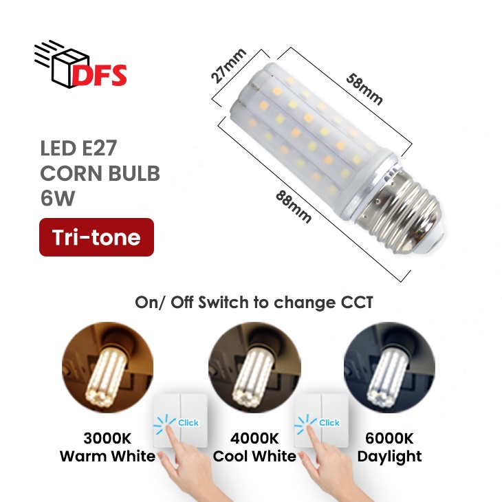 DFS LED LIGHT LED E27 Bulb 6W Three Color Can Choose | Shopee Singapore