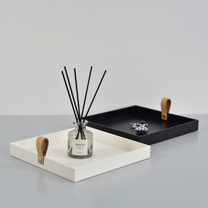 EISHO Square Organizer Tray Creative PU Leather with Handle Cosmetics ...